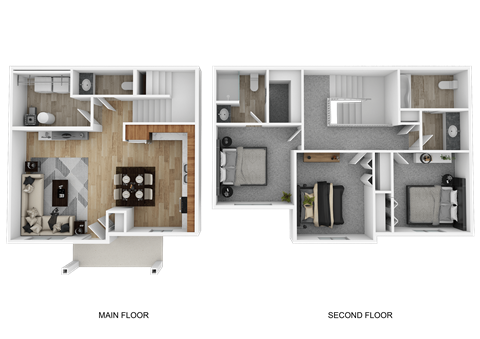 Floor plan for 3 beds, 2.5 baths, 1269 sqft